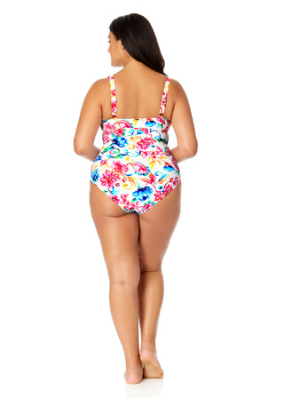 Women's Plus Watercolor Paisley V-Wire One Piece Swimsuit