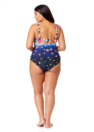 Women's Plus Gradient Floral Underwire Surplice One Piece Swimsuit