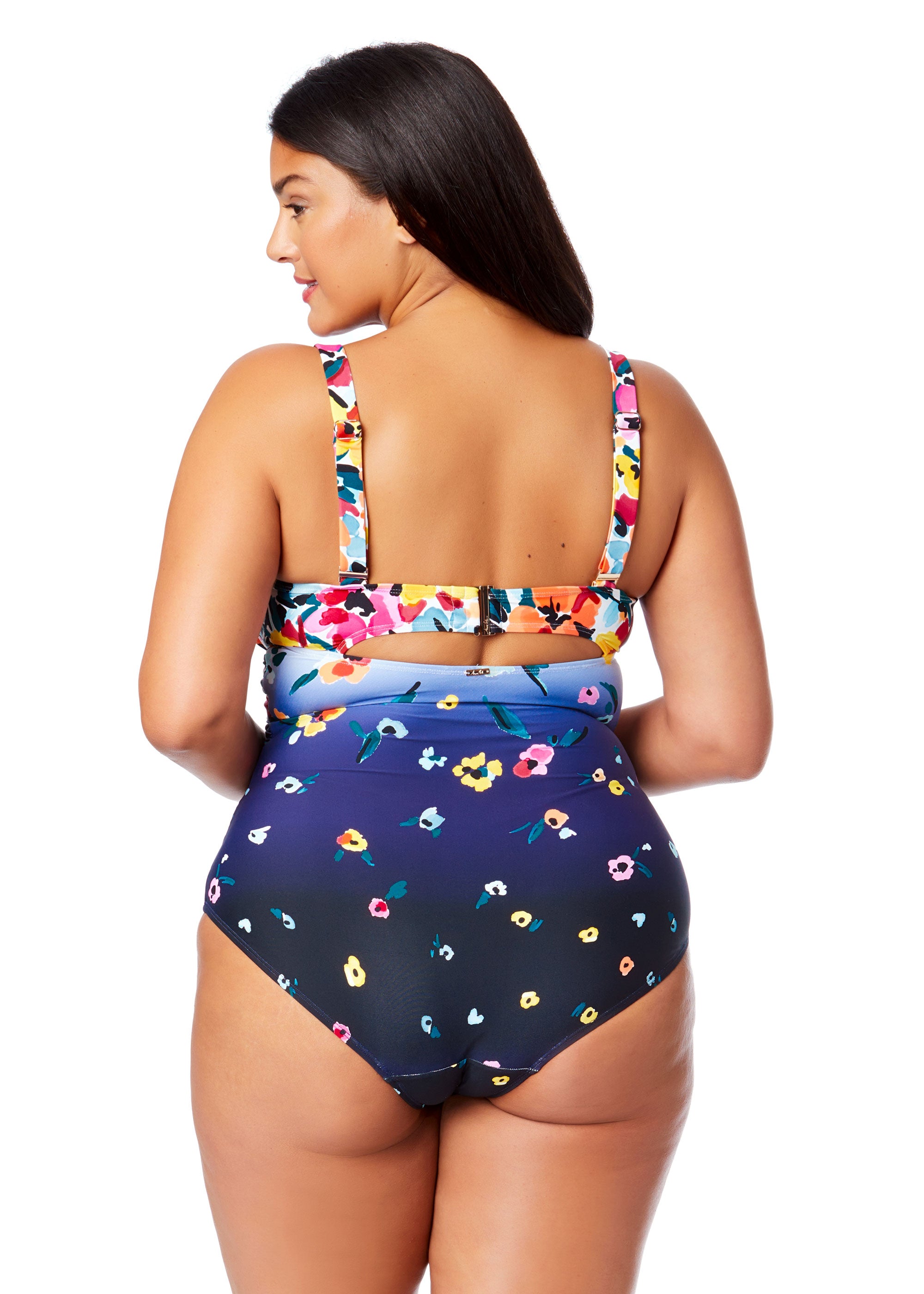 Women's Plus Size Gradient Floral Underwire Surplice One Piece