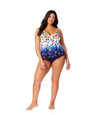 Women's Plus Gradient Floral Easy Triangle Tankini Swim Top