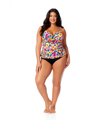 Women's Plus Gradient Floral Twist Front Underwire Tankini Swim Top