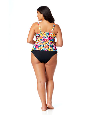 Women's Plus Gradient Floral Twist Front Underwire Tankini Swim Top