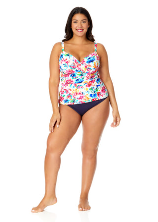 Women's Plus Watercolor Paisley Twist Front Underwire Tankini Swim Top