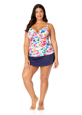 Women's Plus Watercolor Paisley Twist Front Underwire Tankini Swim Top