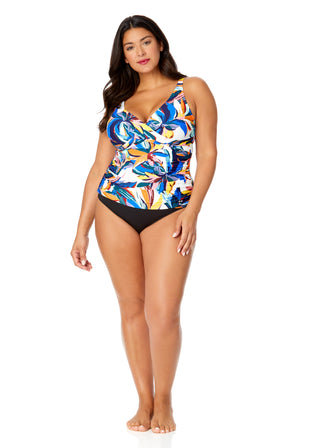 Women's Plus Riviera Floral Hidden Underwire Drape Front Tankini Swim Top