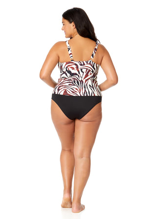 Women's Plus Tiger Dance Ring Front Tankini Swim Top