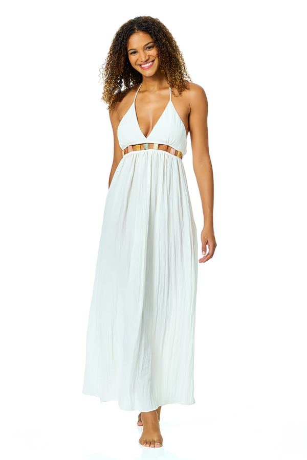 Women's Gardenia V Neck Jewel Maxi Dress With Spaghetti Straps Cover Up