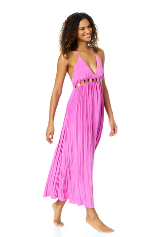 Women's Rose Violet V Neck Jewel Maxi Dress With Spaghetti Straps Cover Up