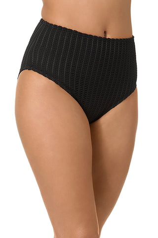 Women's Live In Color Textured Black Clean High Waisted Swim Bottom