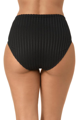 Women's Live In Color Textured Black Clean High Waisted Swim Bottom