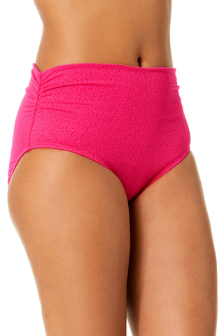 Women's Peruvian Crepe Orchid Fold Over High Waist Shirred Bikini Swim Bottoms