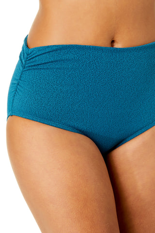 Women's Peruvian Crepe Peacock Fold Over High Waist Shirred Bikini Swim Bottoms