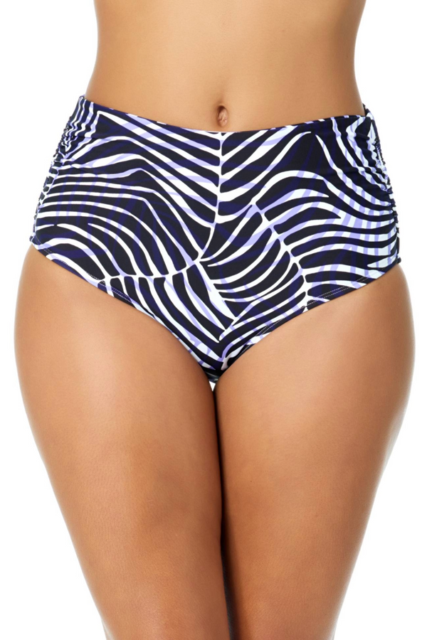 Women's Shadow Palm Fold Over High Waist Shirred Bikini Swim Bottoms