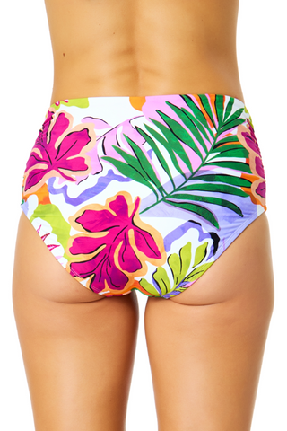Women's Mod Tropical Fold Over High Waist Shirred Bikini Swim Bottoms
