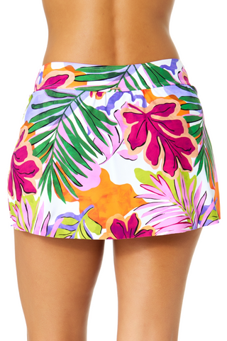 Women's Mod Tropical Drape Front Mid Rise Swim Skirt Bottom