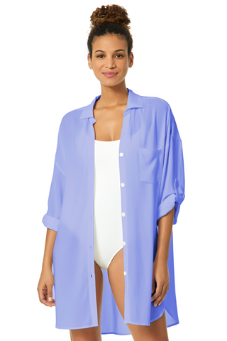 Women's Live In Color Periwinkle Button Down Shirt Swimsuit Cover Up