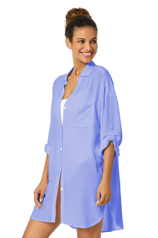 Women's Live In Color Periwinkle Button Down Shirt Swimsuit Cover Up