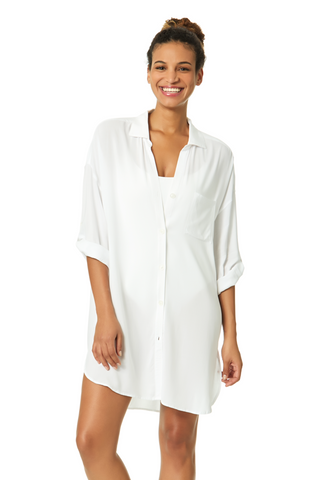 Women's Live In Color White Button Down Shirt Swimsuit Cover Up