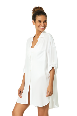 Women's Live In Color White Button Down Shirt Swimsuit Cover Up