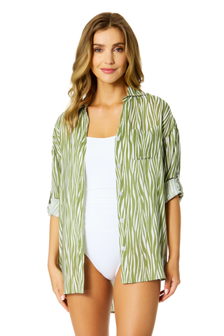 Women's Sierra Woodblock Button Down Shirt Swimsuit Cover Up