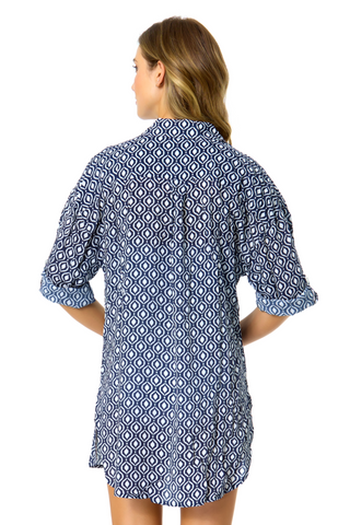 Women's Azzurra Geo Button Down Shirt Swimsuit Cover Up