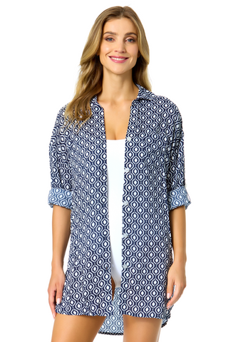Women's Azzurra Geo Button Down Shirt Swimsuit Cover Up