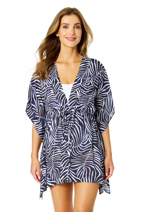 Women's Shadow Palm Tie Front Kaftan Swimsuit Cover Up