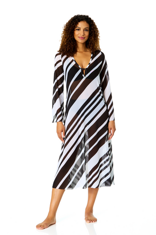 mesh stripe maxi dress Stripe Print Sleeveless Maxi Dress With Mesh Yokekizn