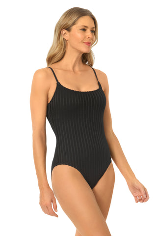 Women's Live In Color Textured Black Classic Lingerie Maillot One Piece Swimsuit