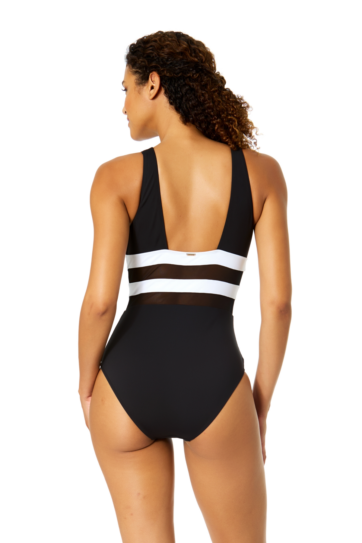 Women's Gabor Mesh Plunge Front Colorblock Mesh One Piece Swimsuit