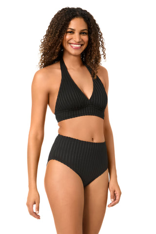 Women's Live In Color Textured Black Halter Bikini Top