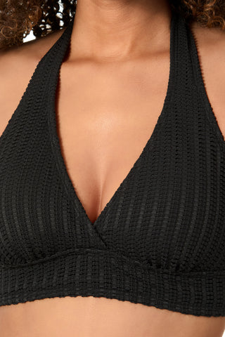 Women's Live In Color Textured Black Halter Bikini Top