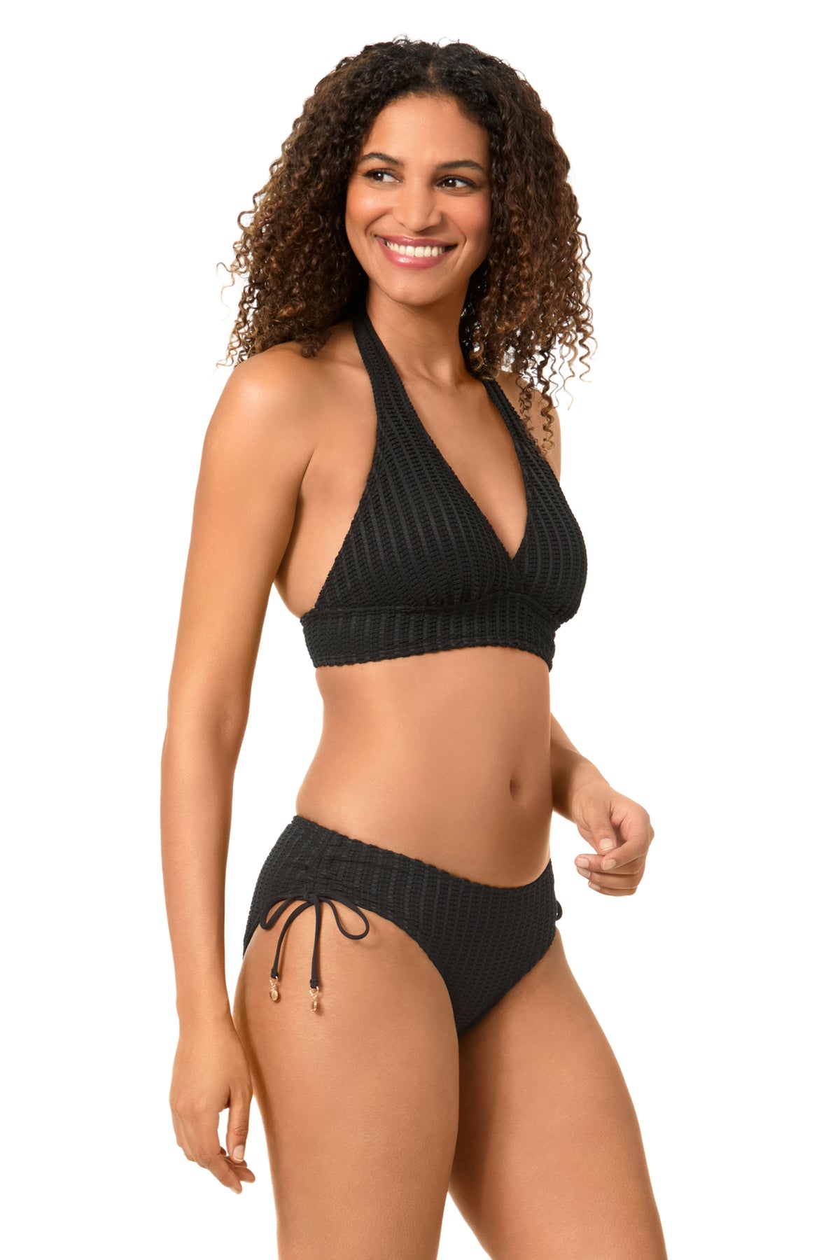 Women's Live In Color Textured Black Halter Bikini Top