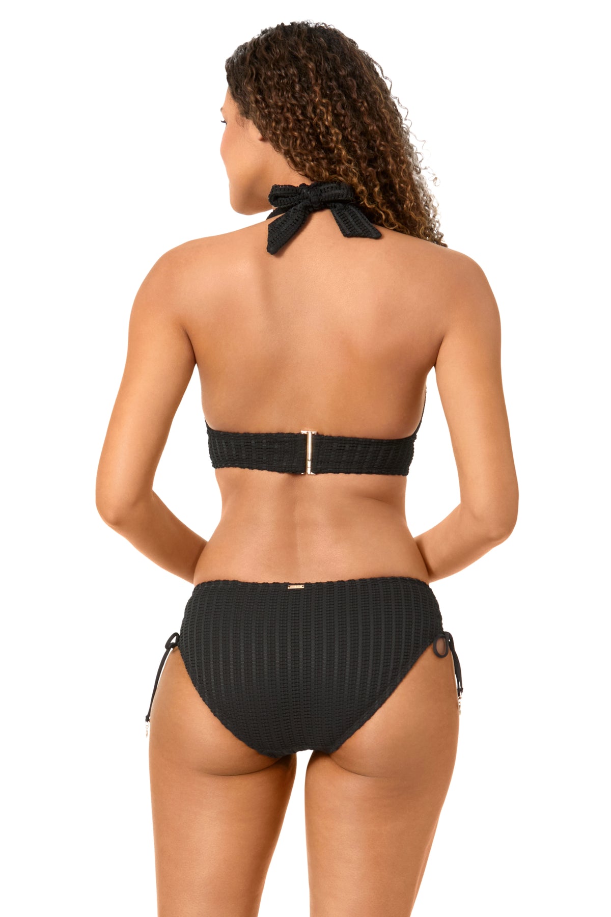 Women's Live In Color Textured Black Halter Bikini Top