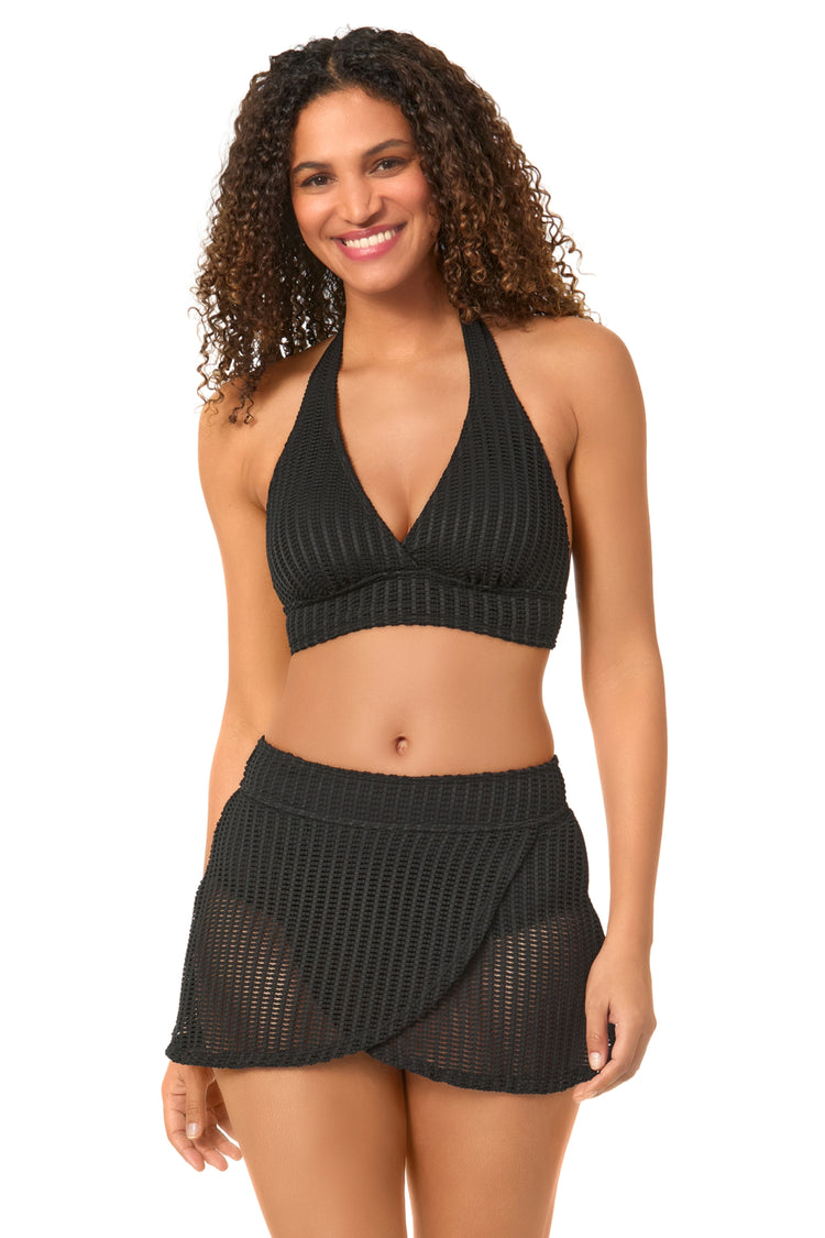 Women's Live In Color Textured Black Halter Bikini Top
