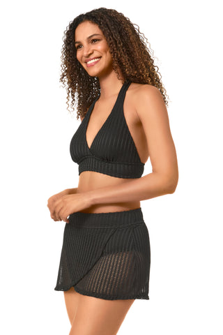 Women's Live In Color Textured Black Halter Bikini Top