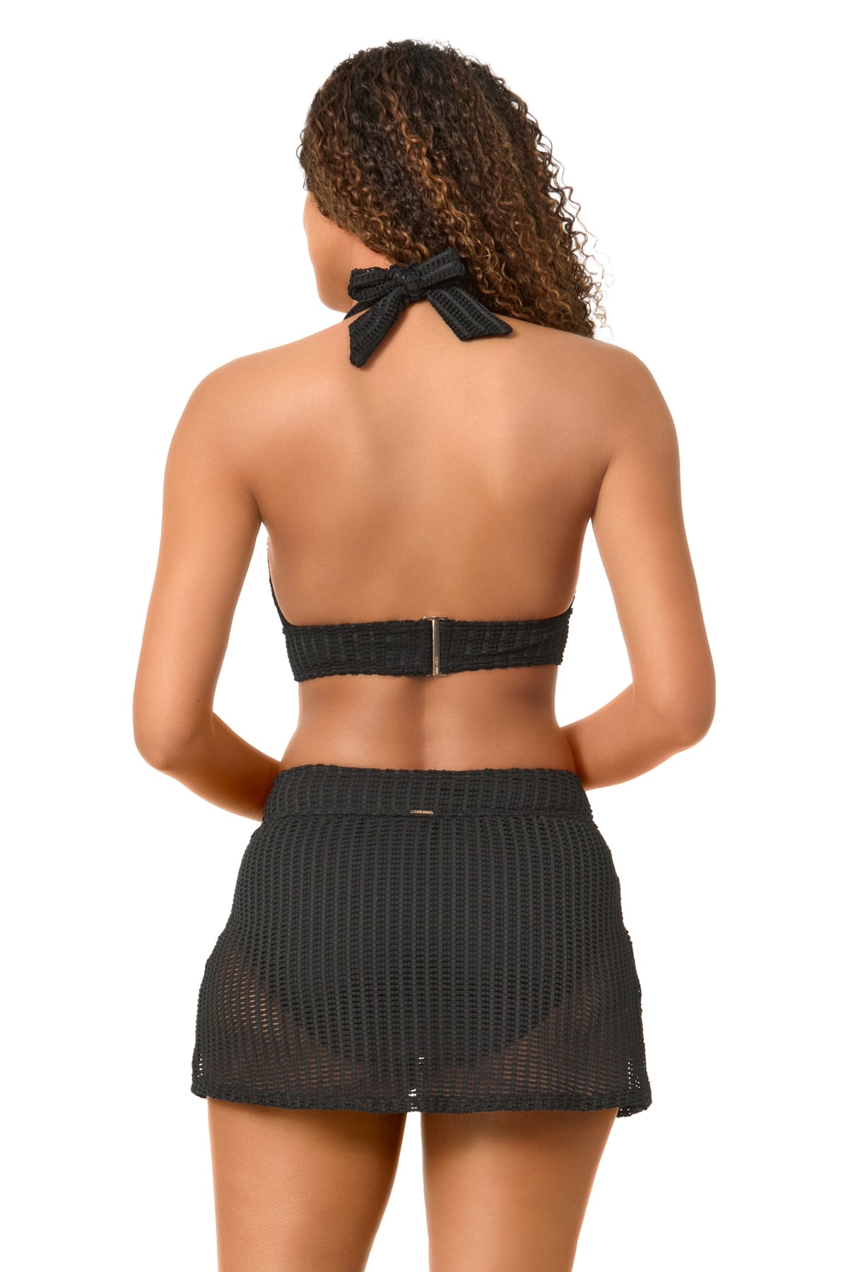 Women's Live In Color Textured Black Halter Bikini Top