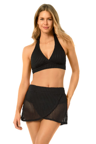 Women's Live In Color Textured Black Halter Bikini Top