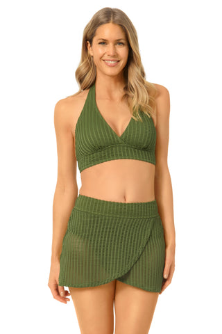Women's Live In Color Textured Olive Halter Bikini Top