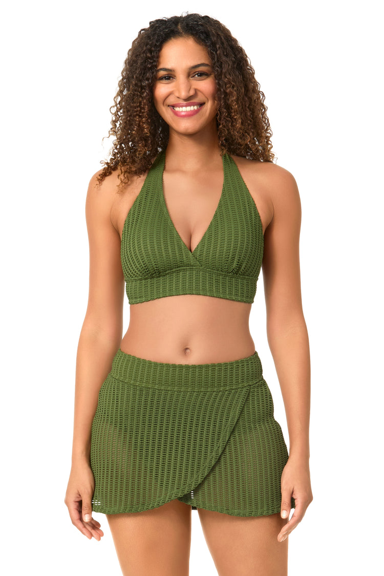Women's Live In Color Textured Olive Halter Bikini Top - FINAL SALE