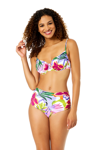 Women's Mod Tropical Shirred Underwire Bikini Swim Top