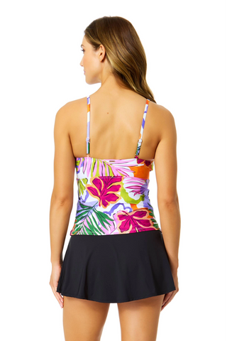 Women's Mod Tropical Hidden Underwire Drape Front Tankini Swim Top