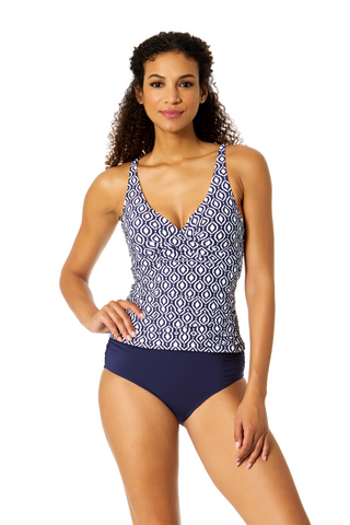 Women's Azzurra Geo Hidden Underwire Drape Front Tankini Swim Top