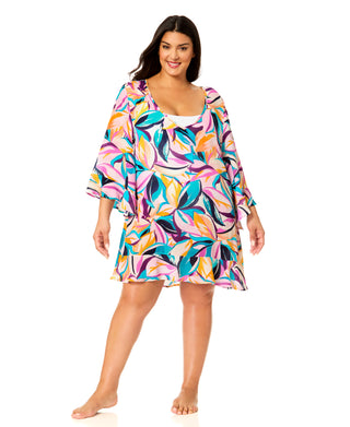 Anne Cole Plus Mexican Riviera Flounce V Neck Tunic Cover Up | Plus Size Swimwear Anne Cole Plus Mexican Riviera Flounce V Neck Tunic Cover Up | Plus Size Swimwear