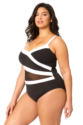 Women's Plus Gabor Mesh Mesh Insert One Piece Swimsuit