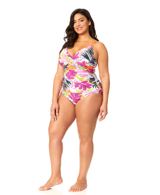 Anne Cole Plus Size V-Neck Drape Front Hidden Underwired One-Piece Swimsuit - Multi Anne Cole Plus Size V-Neck Drape Front Hidden Underwired One-Piece Swimsuit - Multi