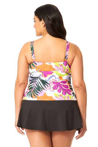 Women's Plus Mod Tropical Hidden Underwire Drape Front Tankini Swim Top