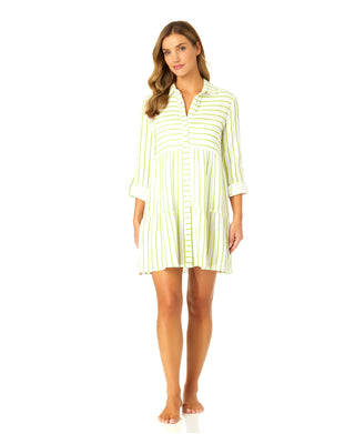 Women's Button Front Long Sleeve Tiered Dress Cover Up