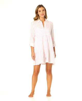 Women's Button Front Long Sleeve Tiered Dress Cover Up