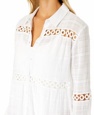 Women's White Bell Sleeve Crochet Trim Cover Up